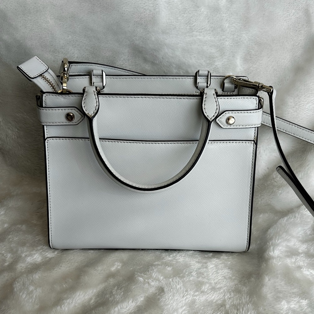 Kate Spade New York White Saffiano Leather Satchel Crossbody Bag - Picture 3 of 16